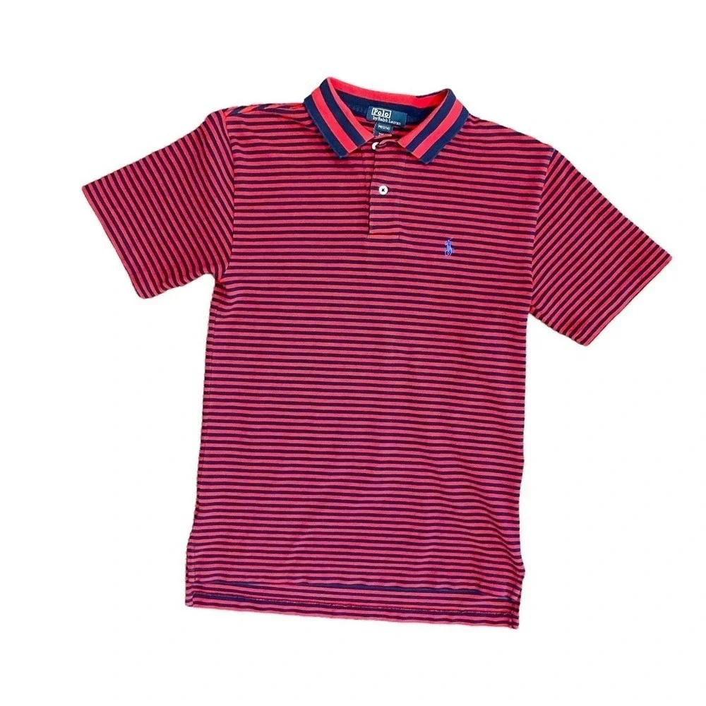 Polo Shirt Ralph Lauren Boy's Red/Navy Stripe Mesh Polo Medium Preppy